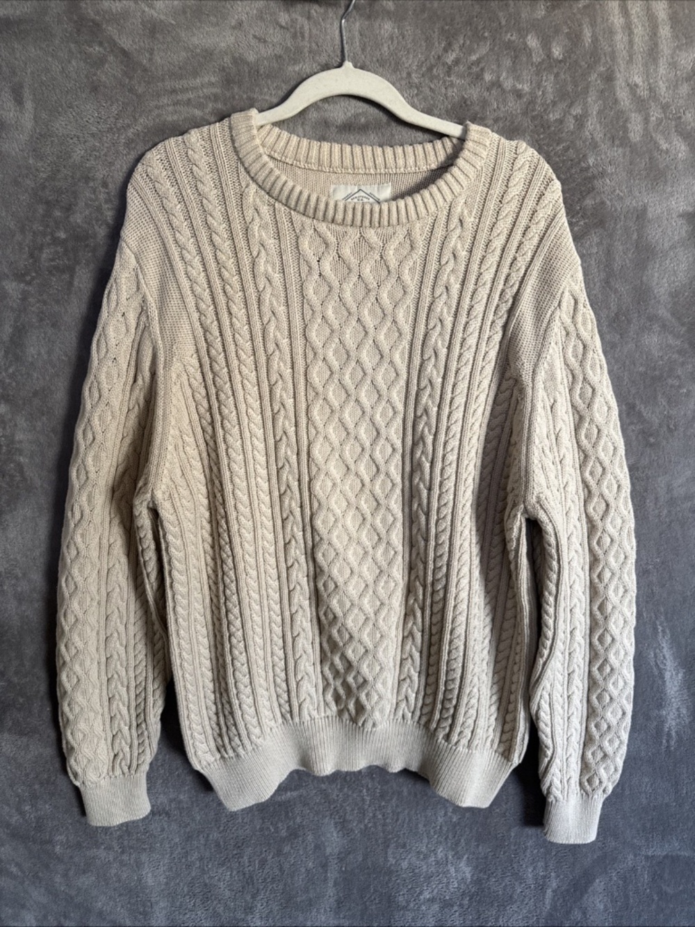 Vintage St. John's Bay Sweater Men's Cream Pullover Cable Knit Fisherman XXL 90s